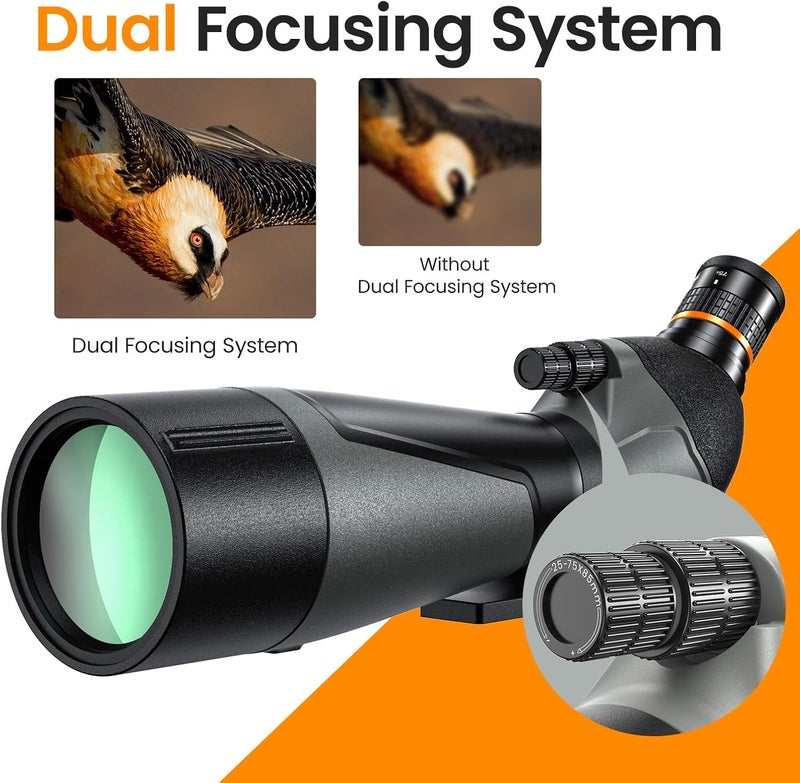 Three Triping 25-75x85 Spotting Scope with Tripod - Phone Adapter & Carrying Case, IPX7 Waterproof Fogproof Spotter Scope for Bird Watching, Wildlife observing - Image 3